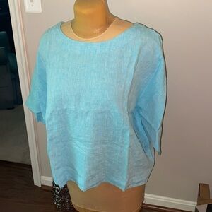 NWT J. Jill 100% Linen Top, Half Sleeve, Large, Beautiful summer color!Wash Cld